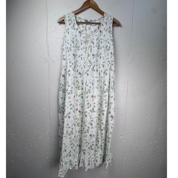 La Cera Cotton Floral Nightgown Robe Set Med White Cottagecore Prairie Pintuck - Picture 2 of 13